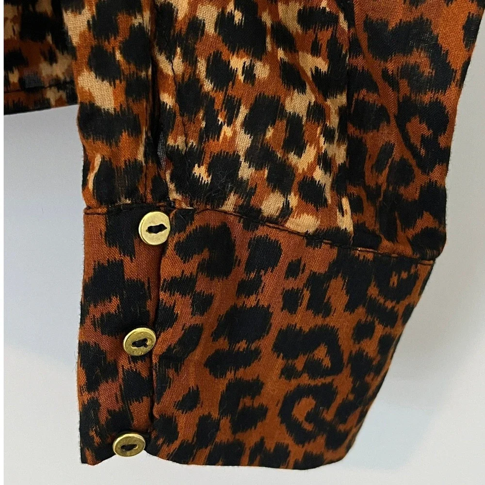 Ulla Johnson Vesna Blouse Leopard Print Mock Neck Brown Black Lightweight Size 0